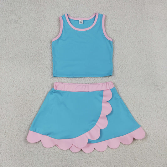 Baby Girls Kids Sleeveless Tops Scallop Skirt Shorts Yoga Active Set Summer Clothes RTS