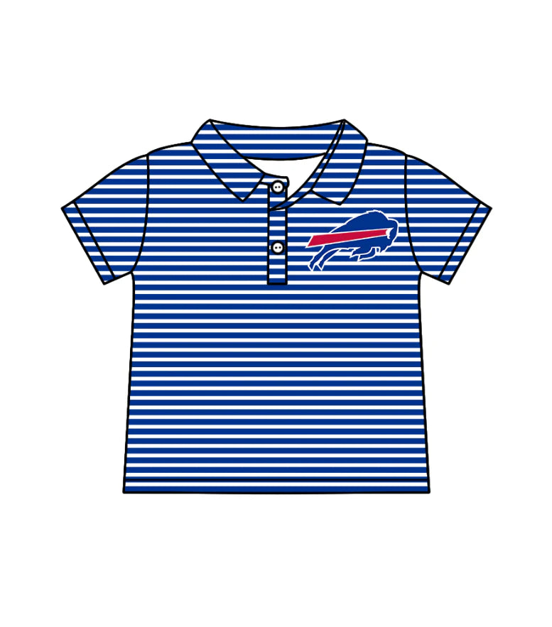 ( Moq 5 ) Baby Boys Short Sleeves Blue Stripes Bull Team Buttons Shirt Tops