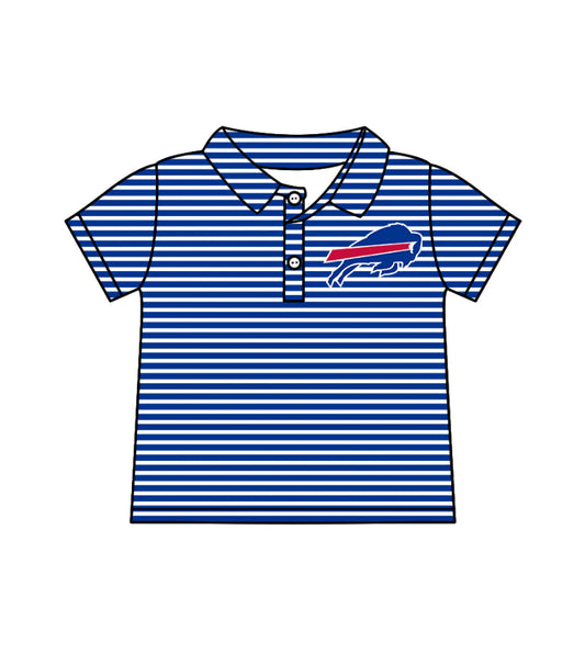 ( Moq 5 ) Baby Boys Short Sleeves Blue Stripes Bull Team Buttons Shirt Tops