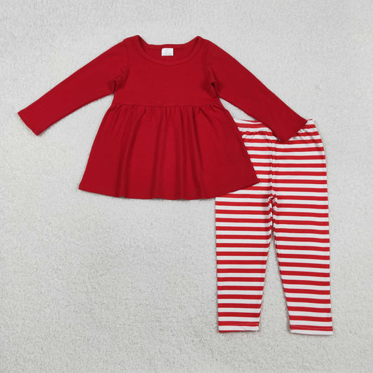 Baby Girls Kids Long Sleeves Red Tunic Stripes Pants Clothes Set RTS