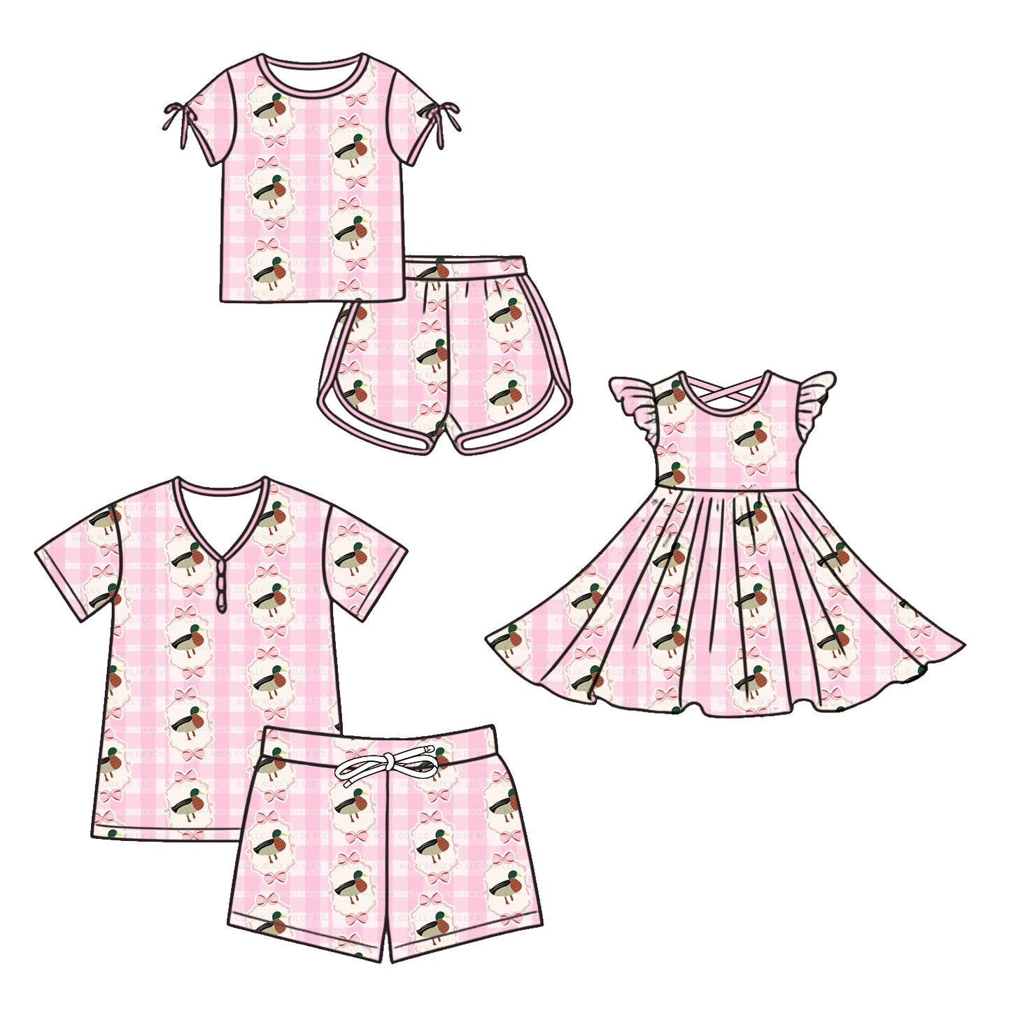 ( Moq 5 Each Style ) Baby Girl Adult Women Ducks Bows Sibling Pink Pajamas Dress Sets