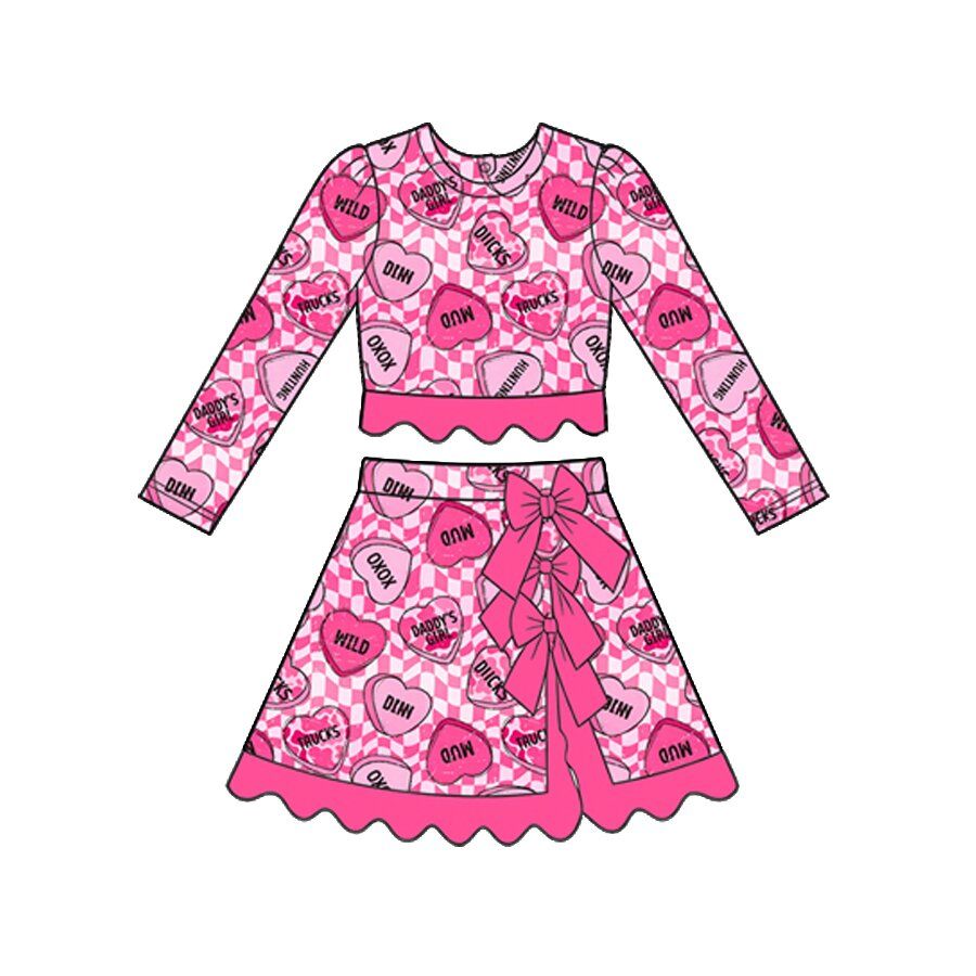 ( Moq 5 ) Preorder Baby Girls Kids Hearts Plaid Shirt Bows Skirt Shorts Valentine Set Yoga Active Clothes