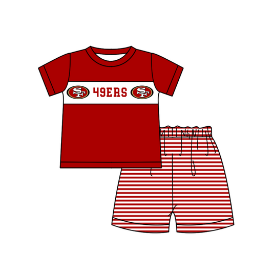 ( Moq 5 ) Baby Boys Toddler Red Short Sleeves Shirt Stripes Shorts Team Summer Set