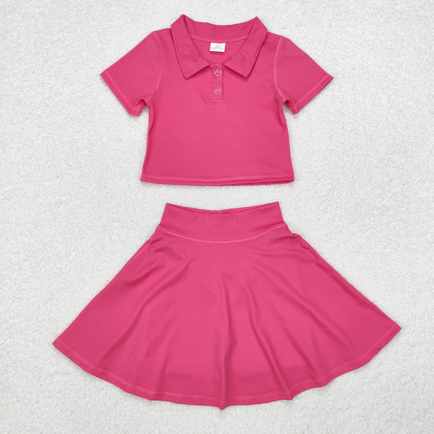 Baby Girl Short Sleeves Pink Buttons Shirt Skirt Sports Set