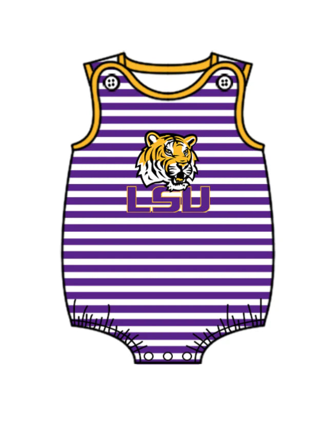 ( Moq 5 ) Baby Boys Infant Sleeveless Tiger Purple Stripes Team Bubble Romper