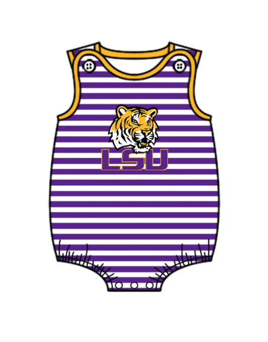 ( Moq 5 ) Baby Boys Infant Sleeveless Tiger Purple Stripes Team Bubble Romper