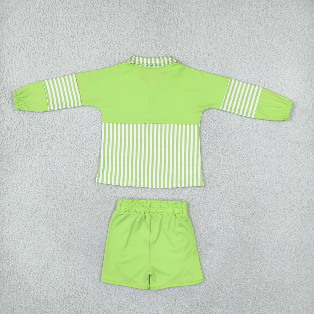 Baby Girls Kids Long Sleeves Green Stripes Zipper Pullover Shorts Yoga Active Set Clothes RTS