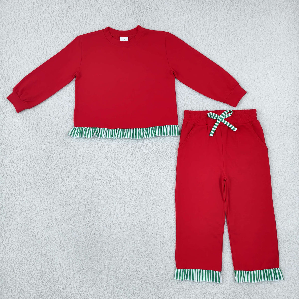 Baby Girls Kids Long Sleeves Ruffle Tops Pockets Pants Cotton Set Red Clothes RTS