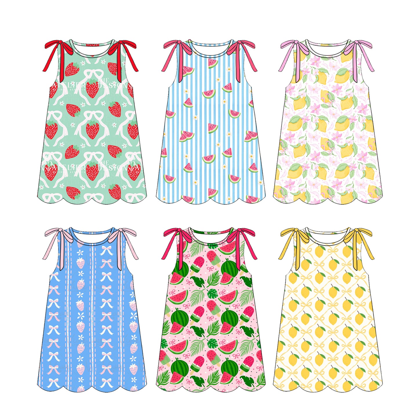( Moq 5 Each Style ) Sibling Baby Girls Kids Sleeveless Bows Fruits Summer Knee Length Dresses