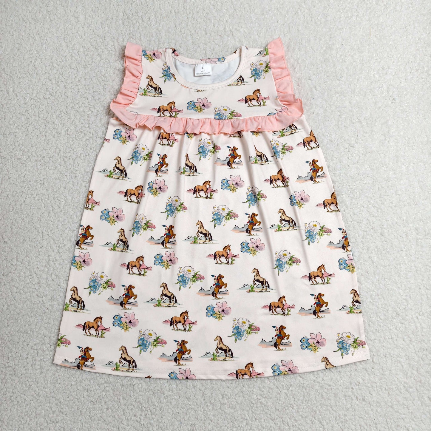 Baby Girl Kids Western Horse Flower Knee Length Dress RTS