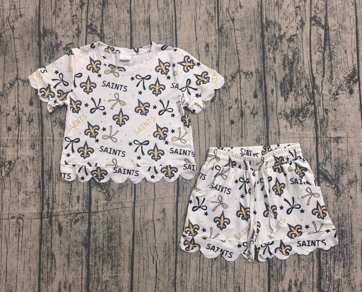 Baby Girls Kids Short Sleeves Bows Team Zipper Shirt Scallop Shorts Set Clothes RTS