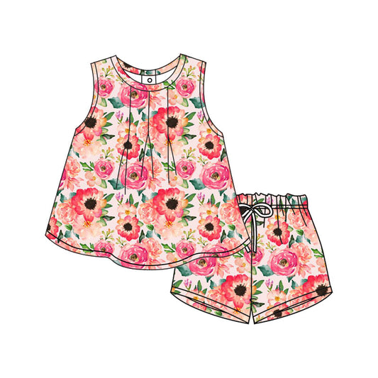 Baby Girl Sleeveless Tunic Flower Shorts Summer Set ( Moq 5 )12.9