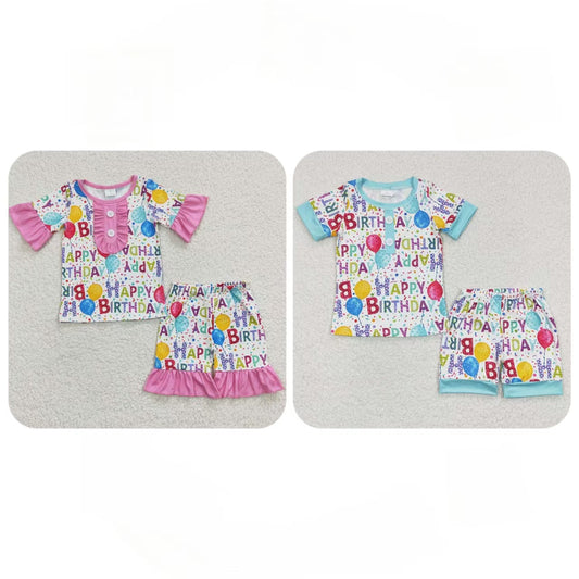 Baby Boy Girl Short Sleeves Birthday Shirt Shorts Sibling Pajamas Set RTS