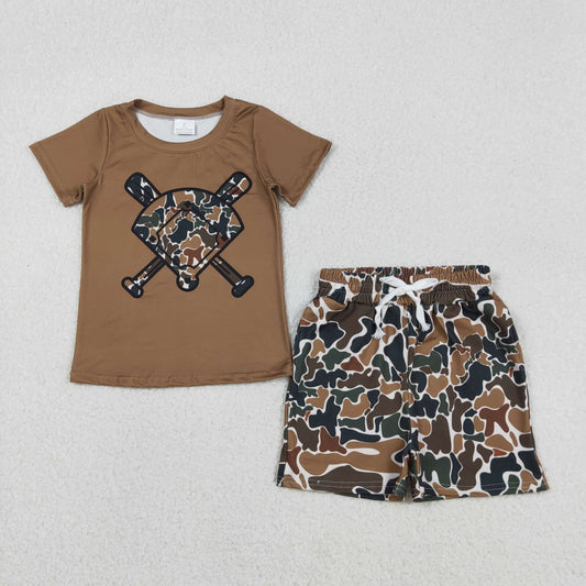 Baby Boys Short Sleeves Baseball Shirt Brown Camo Shorts Team Clothes Set RTS