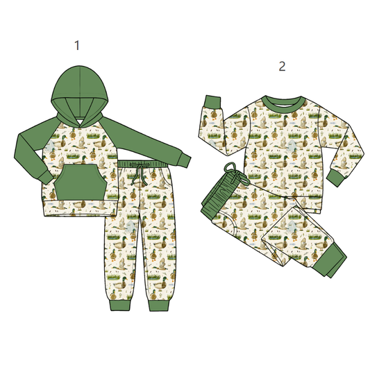 ( Moq 5 Each Style ) Sibling Baby Boys Kids Long Sleeves Ducks Green Shirts Pants Sets Clothes