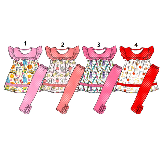 ( Moq 5 Each Style ) Sibling Baby Girls Toddler Short Sleeves Pencil Apple Tunic Pants Back to School Sets