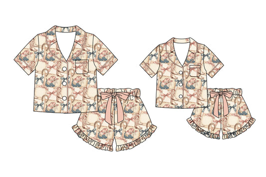 ( Moq 5 Each Style ) Baby Girl Adult Women Boots Bows Shirt Shorts Sibling Mommy And Me Family Pajamas Western Sets