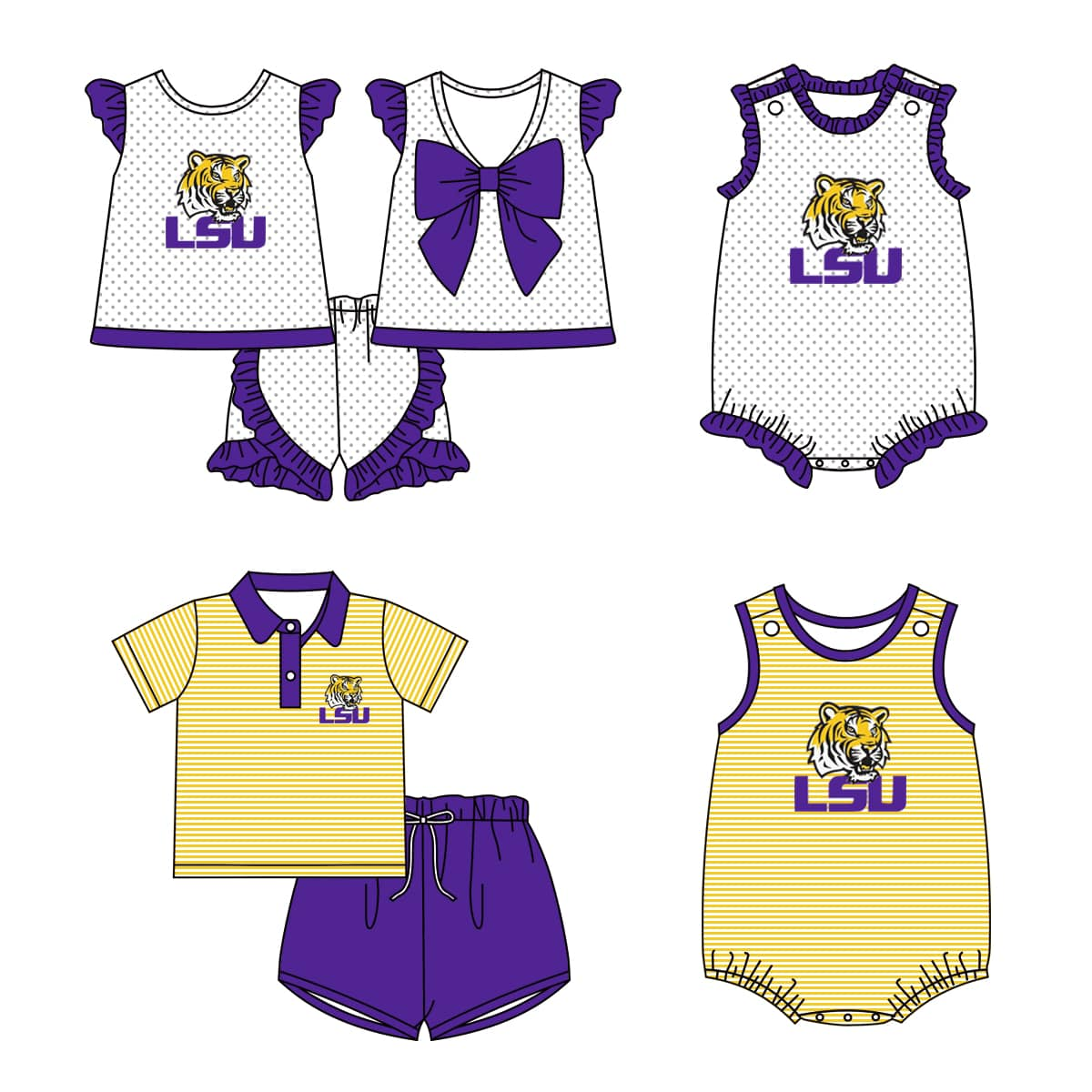 Baby Boy Girl Tiger Team Sibling Summer Romper Set ( Moq 5 Each Style )