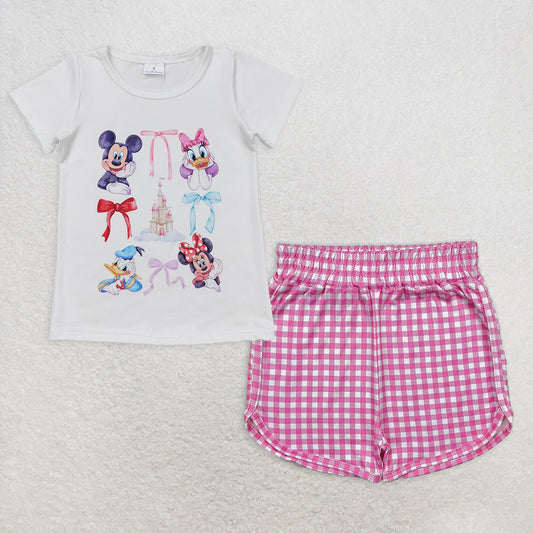 Baby Girl Short Sleeves Mouse Bows Shirt Plaid Shorts Set RTS