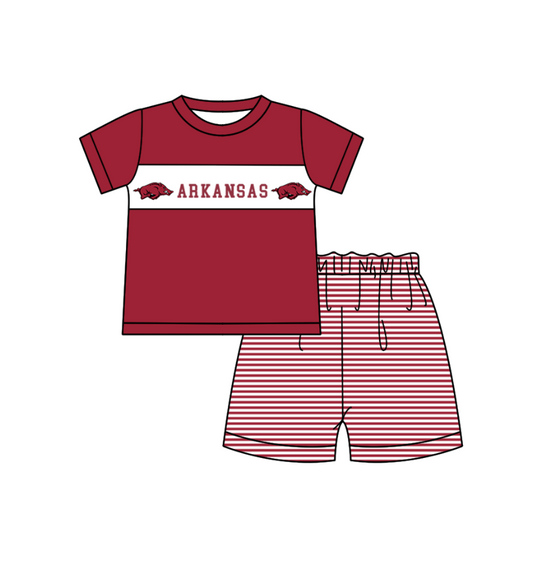 ( Moq 5 ) Baby Boys Toddler Short Sleeves Pigs Shirt Stripes Shorts Team Set 1.29