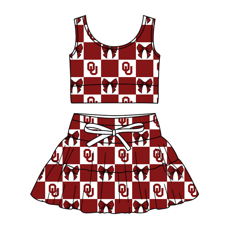 ( Moq 5 ) Baby Girls Toddler Bows Red Checked Tops Shorts Skirt Team Set