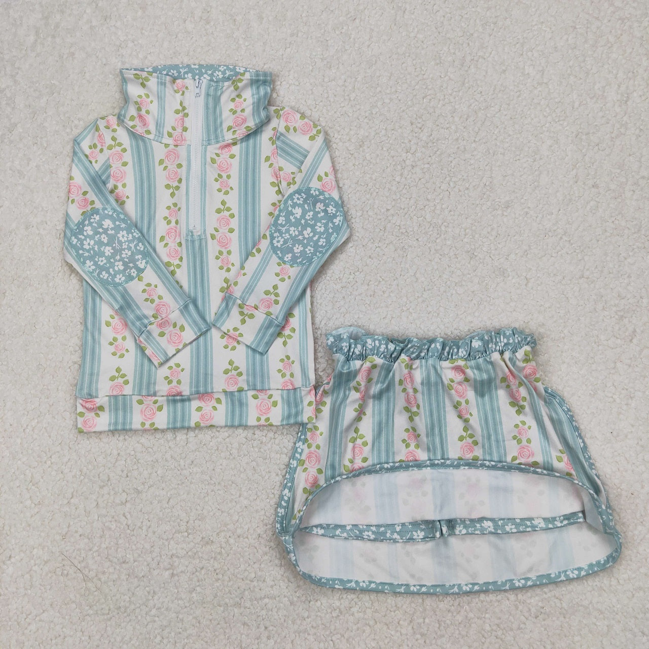 Girls Kids Flower Bows Zipper Shirt Skirt Shorts Skort Set Sibling Clothes RTS