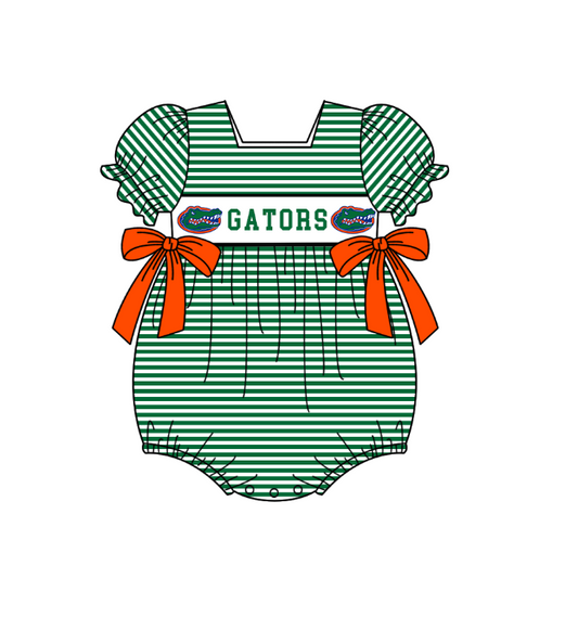 ( Moq 5 ) Baby Girls Kids Short Sleeves Green Stripes Bows Team Romper 1.29