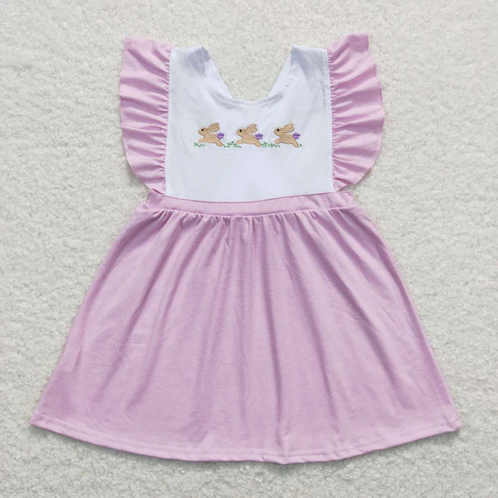 Baby Boy Girl Kids Short Sleeves Embroidery Easter Rabbits Sibling Romper Dresse Clothes Set