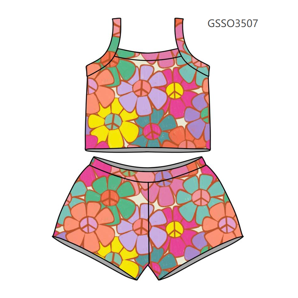 ( Moq 5 ) Preorder Baby Girls Straps Flower Tops Shorts Summer Set Clothes