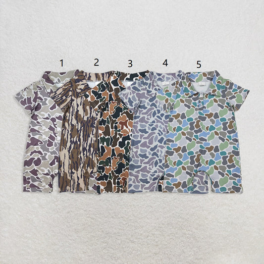 Baby Boy Infant Short Sleeves Camo Buttons Sibling Summer Romper RTS