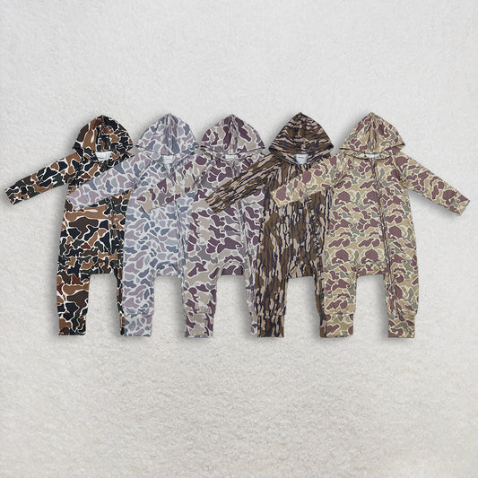 Sibling Baby Boys Infant Long Sleeves Southern Camo Print Zipper Hoodie Rompers RTS
