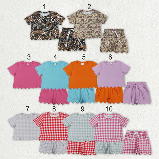 Sibling Baby Girls Kids Short Sleeves Shirts Scallop Shorts Sets Summer Clothes RTS