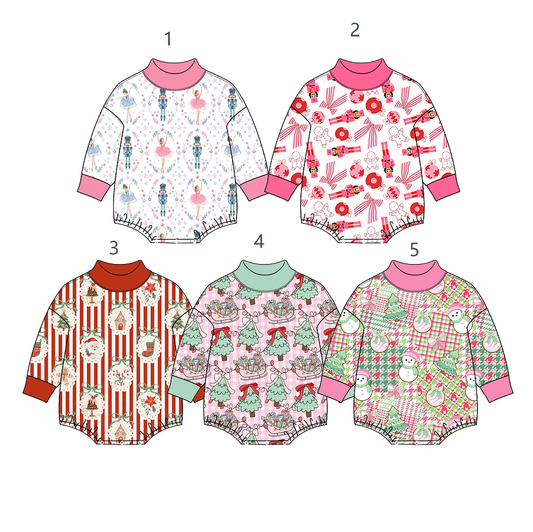 ( Moq 5 Each Style ) Sibling Baby Girls Infant Long Sleeves Christmas Bubble Rompers Clothes