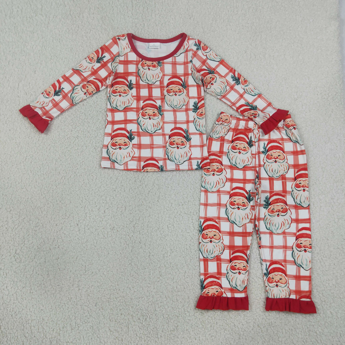 Baby Girls Kids Long Sleeves Christmas Santa Plaid Shirt Pants Set Pajamas Clothes RTS
