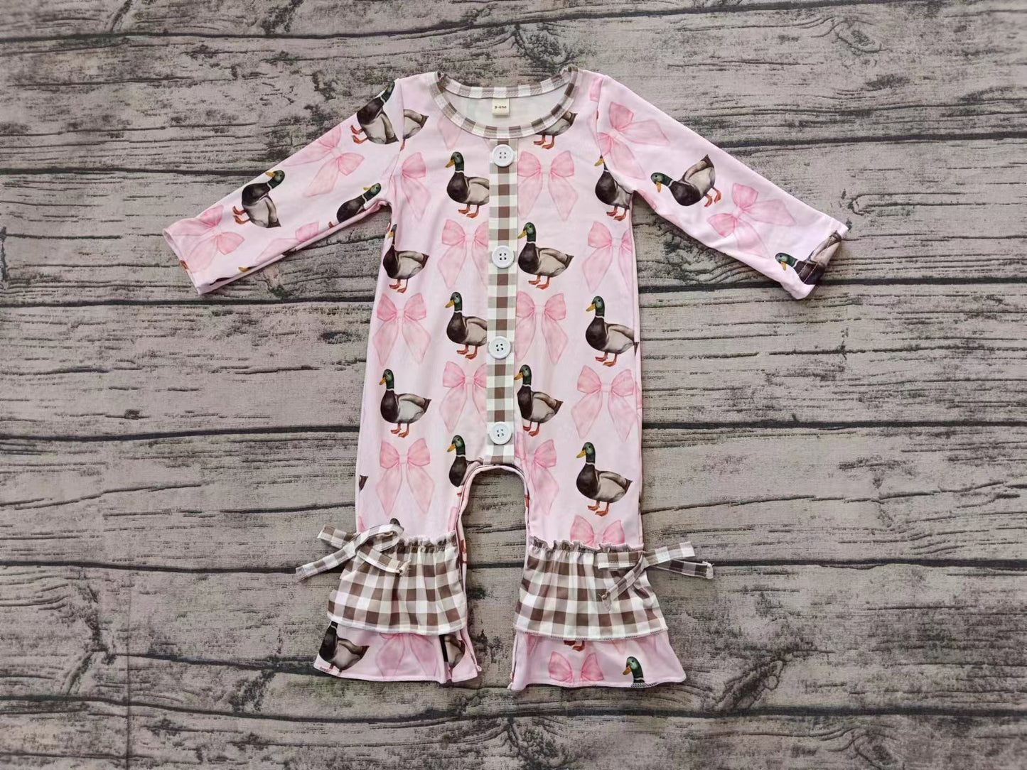 Baby Girl Infant Long Sleeves Pink Bow Duck Ruffle Buttons Romper Moq 5
