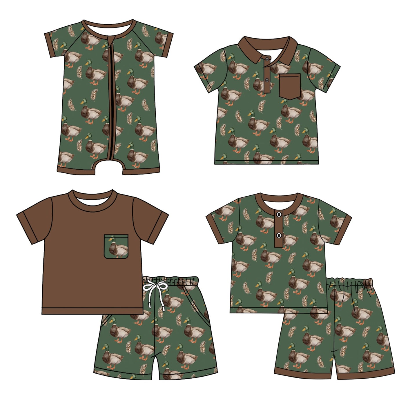 Baby Boy Short Sleeves Ducks Sibling Romper Set ( Moq 5 Each Style ) 1.7