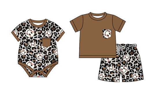 Baby Boy Short Sleeves Smile Leopard Sibling Romper Set ( Moq 5 Each Style ) 2.10