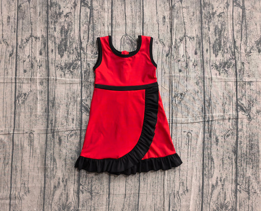 ( No moq ) Preorder Baby Girls Kids Sleeveless Shorts Black Scallop Red Dress Yoga Active Clothes