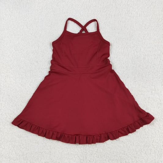Baby Girl Sleeveless Dark Red Yoga Active Ruffle Summer Dress RTS