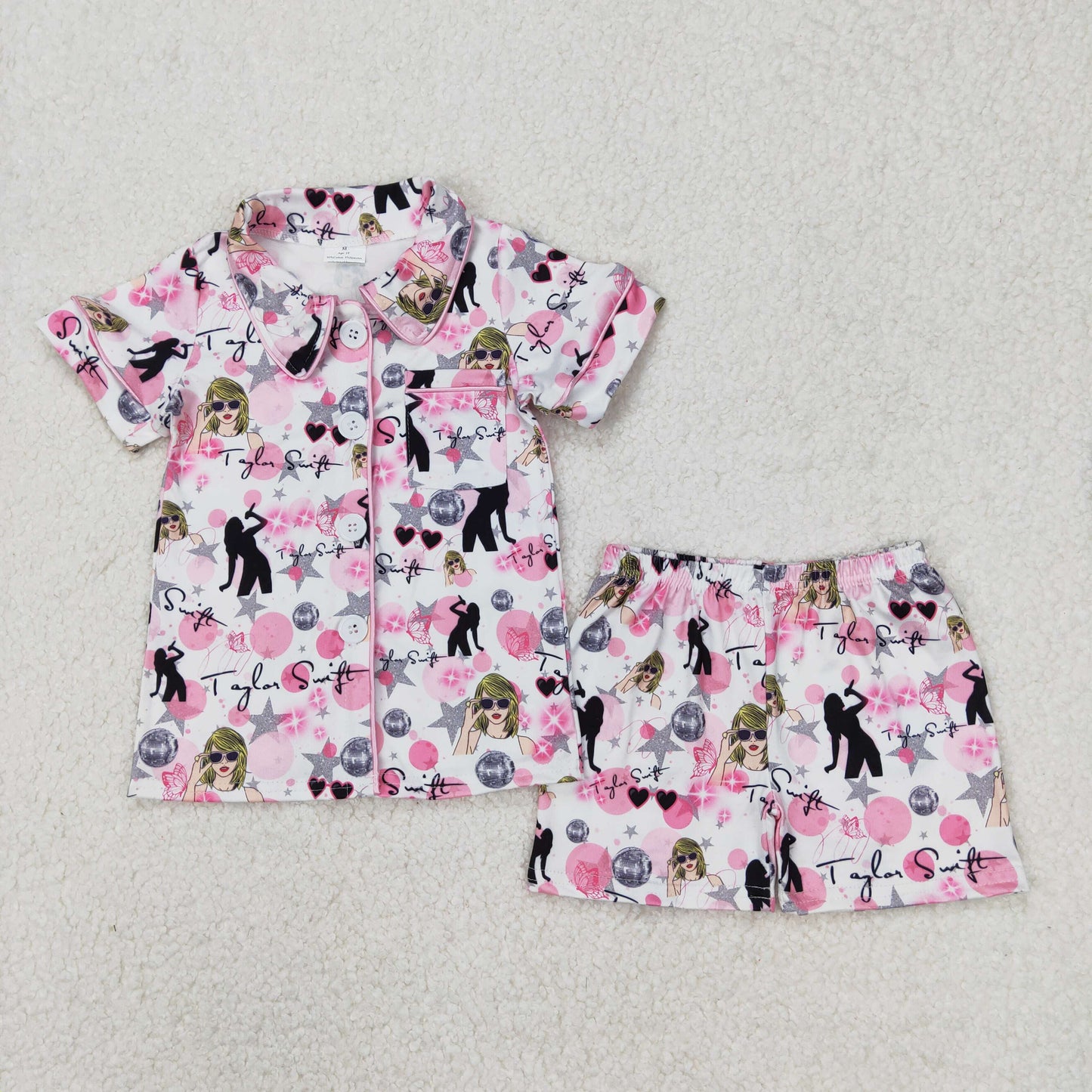 Baby Girl Short Sleeves Singer Stars Buttons Shirt Shorts Pajamas Clothes Set RTS