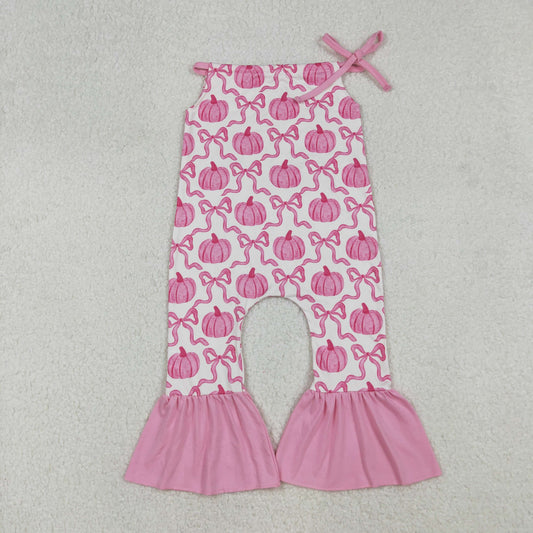 Baby Girl Halter Pink Bows Pumpkins Fall Romper Jumpsuit RTS