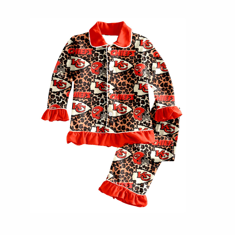 Baby Girl KC Leopard Buttons Shirt Pants Pajamas Clothes Team Set