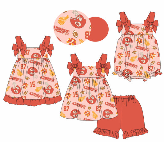 Baby Girl Bows Straps KC Football Sibling Romper Dress Set ( Moq 5 Each Style )