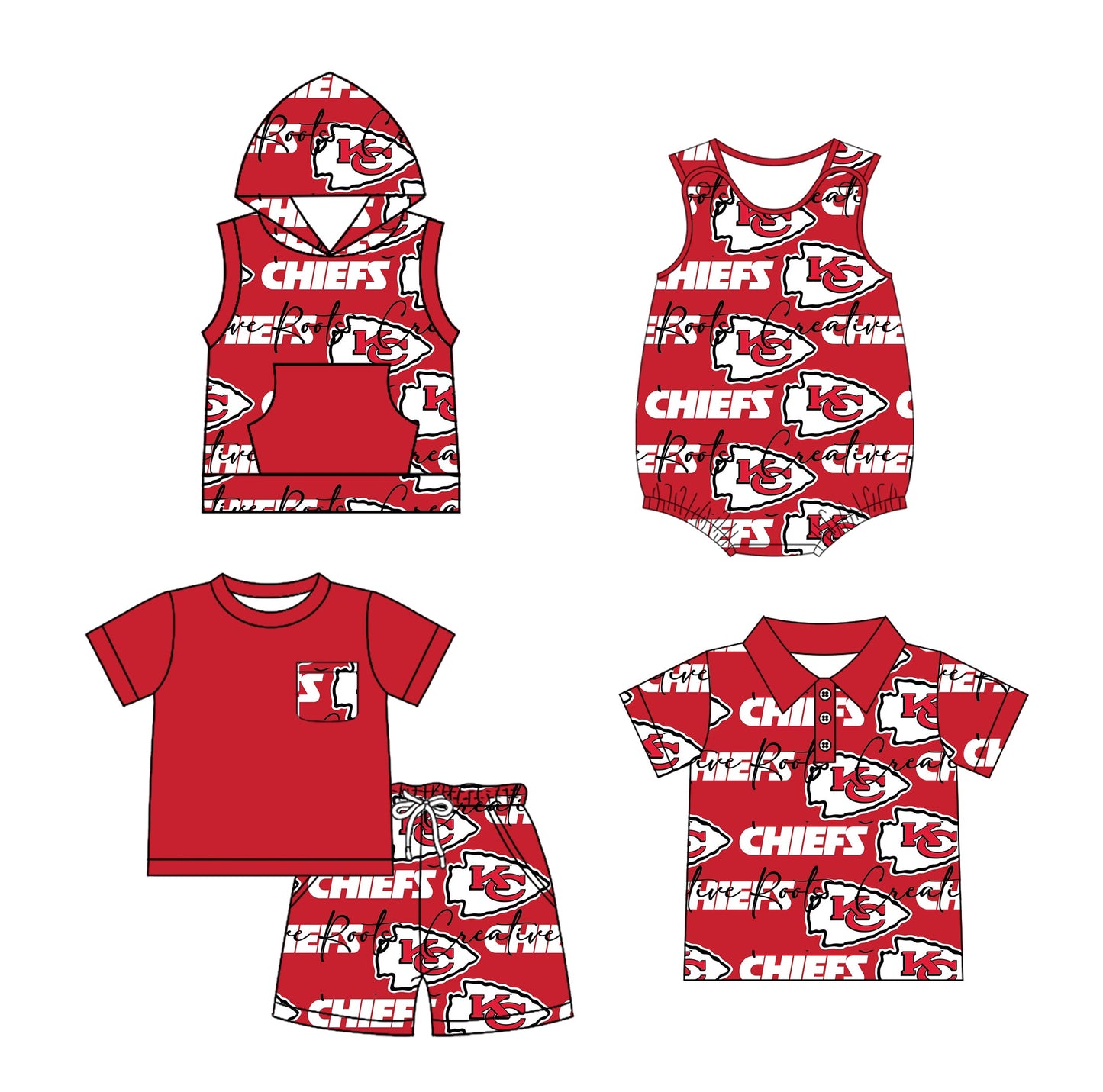 Baby Boy Team KC Red Sibling Shirt Romper Clothes Set ( Moq 5 each style)