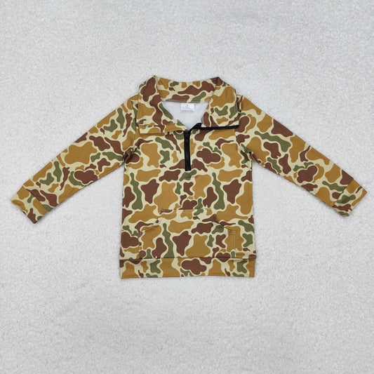 Baby Boy Zipper Long Sleeves Pocket Pullover Camo Shirt