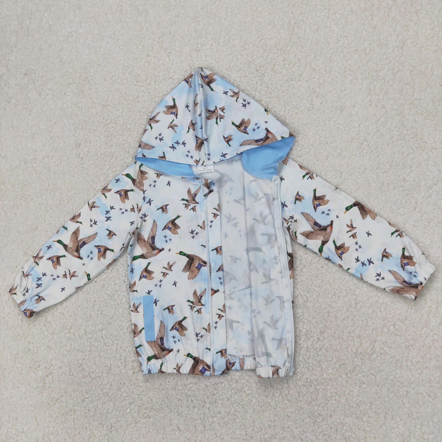 Baby Boy Long Sleeves Ducks Hunting Hoodie Zipper Blue Shirt Tops RTS