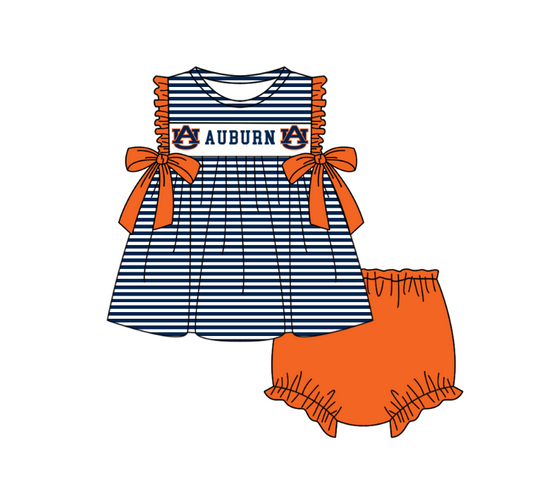 ( Moq 5 ) Baby Girls Toddler AU Bows Stripes Tops Bummie Shorts Team Set