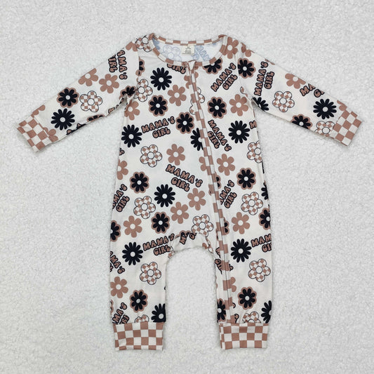 Baby Kids Infant Long Sleeves Mama's Girl Flower Zipper Bamboo Romper