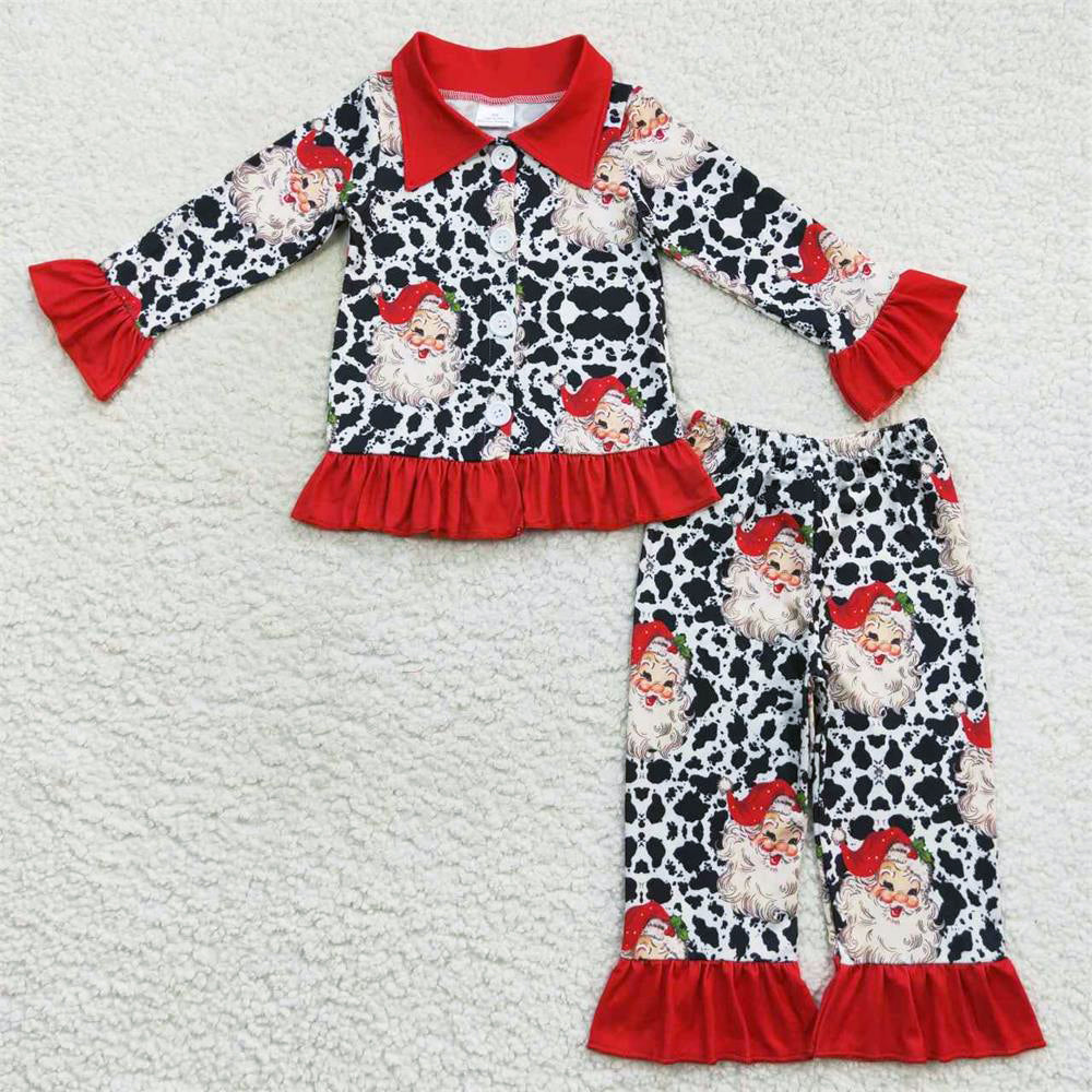BLP0185 Christmas Santa Baby Boy Long Sleeves Button Up Cardigan Pants Western Print Outfit Pajamas
