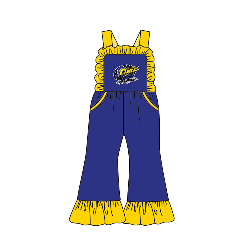 Baby Girl Straps Ruffle Team Pockets Pants Blue Jumpsuit ( Moq 5 )